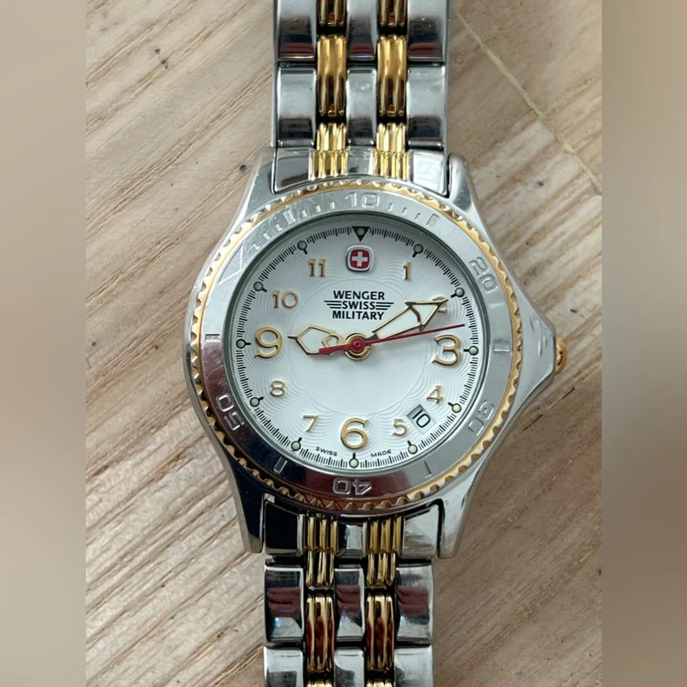 Wenger Ladies Watch Two-Tone Bracelet Case White Dial Date Window New Crystal